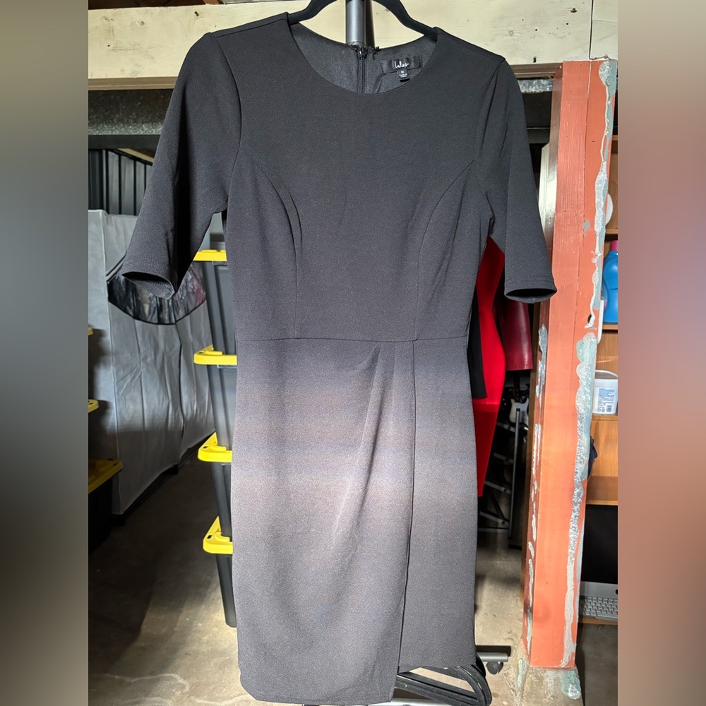 Lulu's Black Sheath Dress 3/4 Sleeve Crew Neck